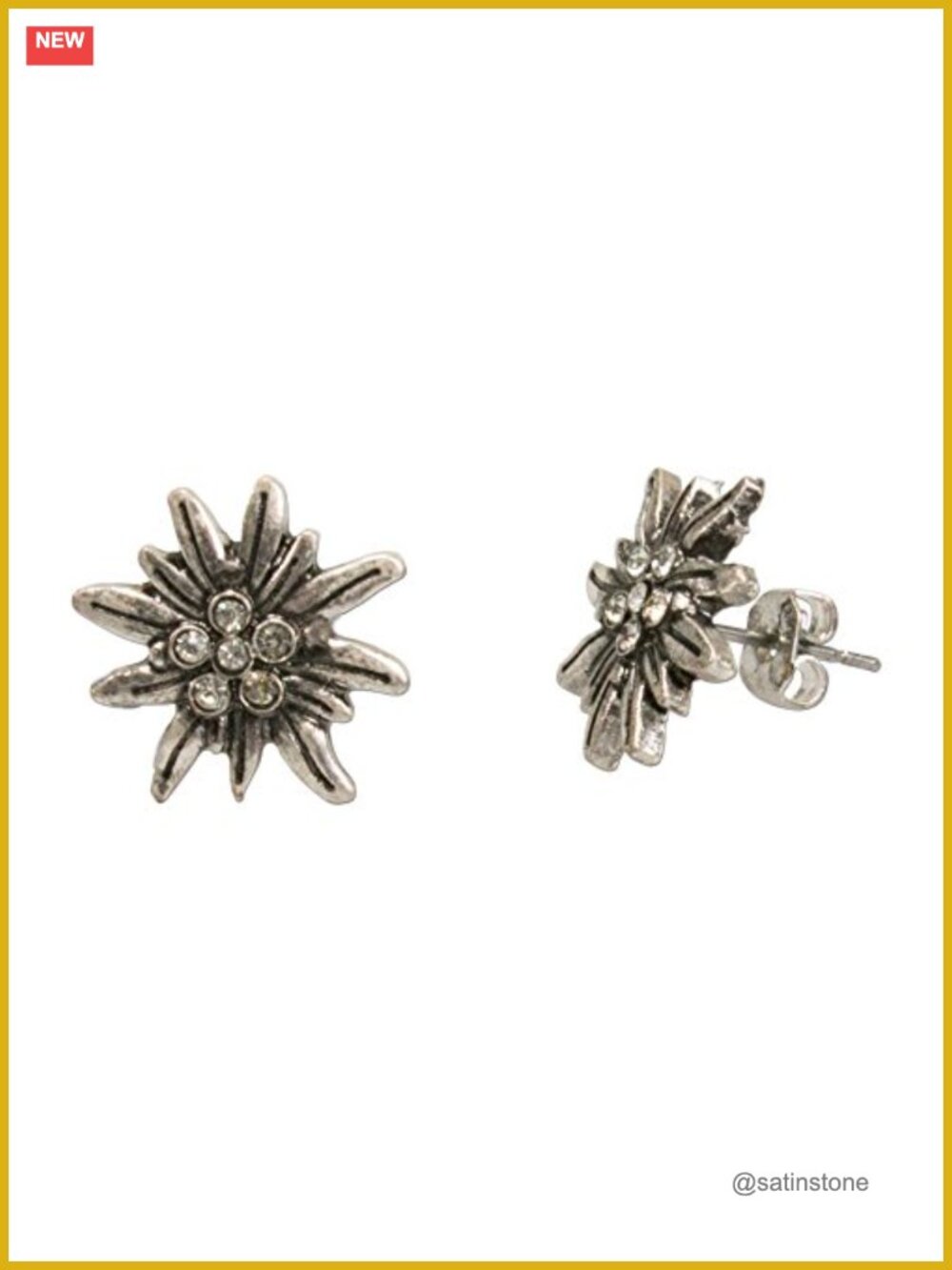 Traditional Bavarian Edelweiss Stud Earrings Rhinestone Dirndl Oktoberfest